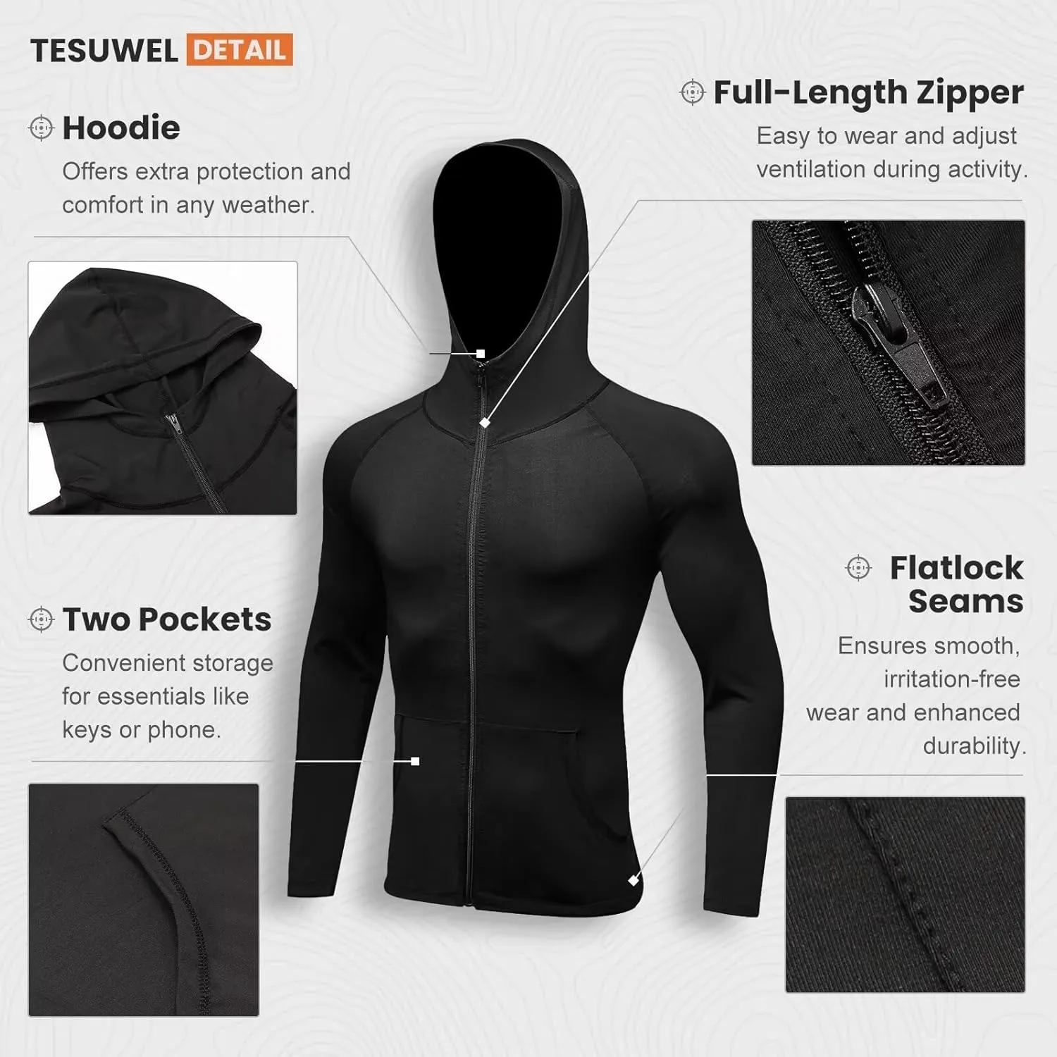 Mens Athletic Jacket for Running Workout Hiking Full Zip Sun Protection Hoodies for Fishing,Fast Dry Lightweight