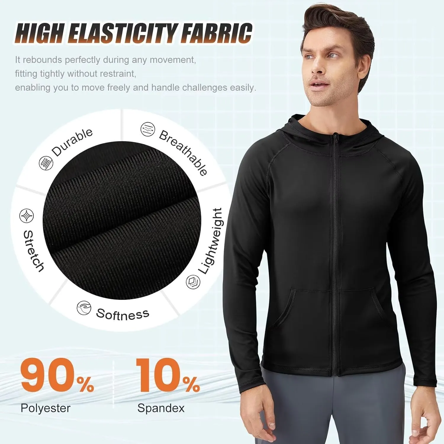 Mens Athletic Jacket for Running Workout Hiking Full Zip Sun Protection Hoodies for Fishing,Fast Dry Lightweight