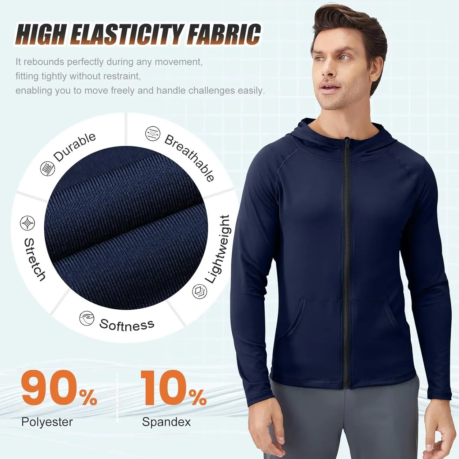 Mens Athletic Jacket for Running Workout Hiking Full Zip Sun Protection Hoodies for Fishing,Fast Dry Lightweight