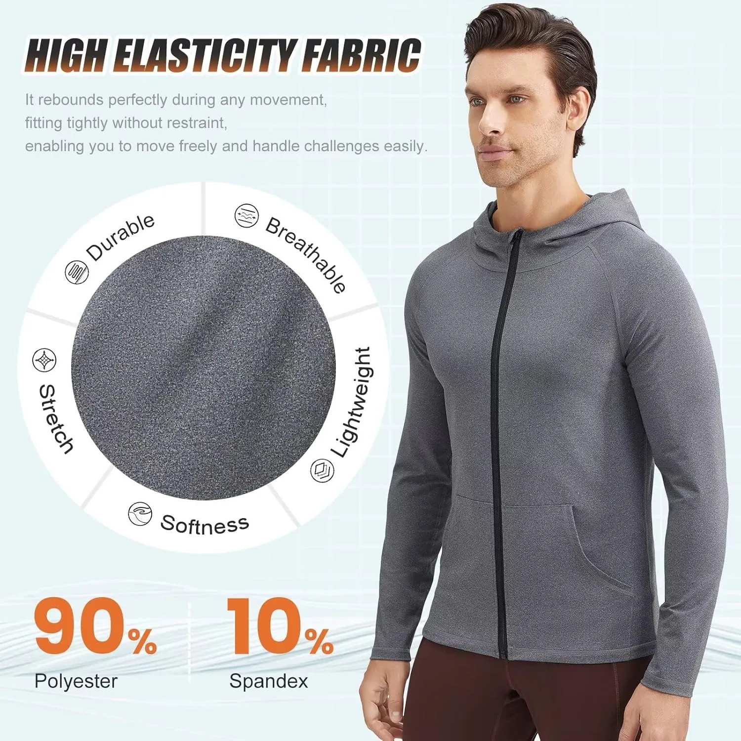 Mens Athletic Jacket for Running Workout Hiking Full Zip Sun Protection Hoodies for Fishing,Fast Dry Lightweight