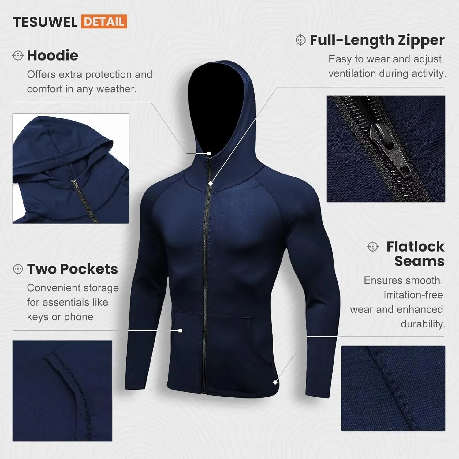 Mens Athletic Jacket for Running Workout Hiking Full Zip Sun Protection Hoodies for Fishing,Fast Dry Lightweight