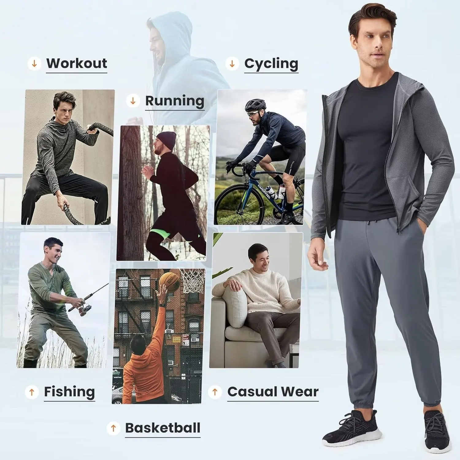 Mens Athletic Jacket for Running Workout Hiking Full Zip Sun Protection Hoodies for Fishing,Fast Dry Lightweight