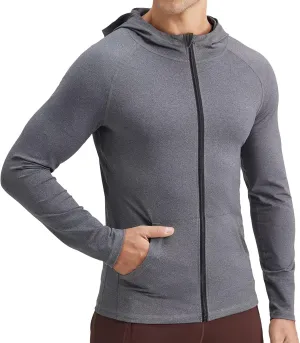 Mens Athletic Jacket for Running Workout Hiking Full Zip Sun Protection Hoodies for Fishing,Fast Dry Lightweight