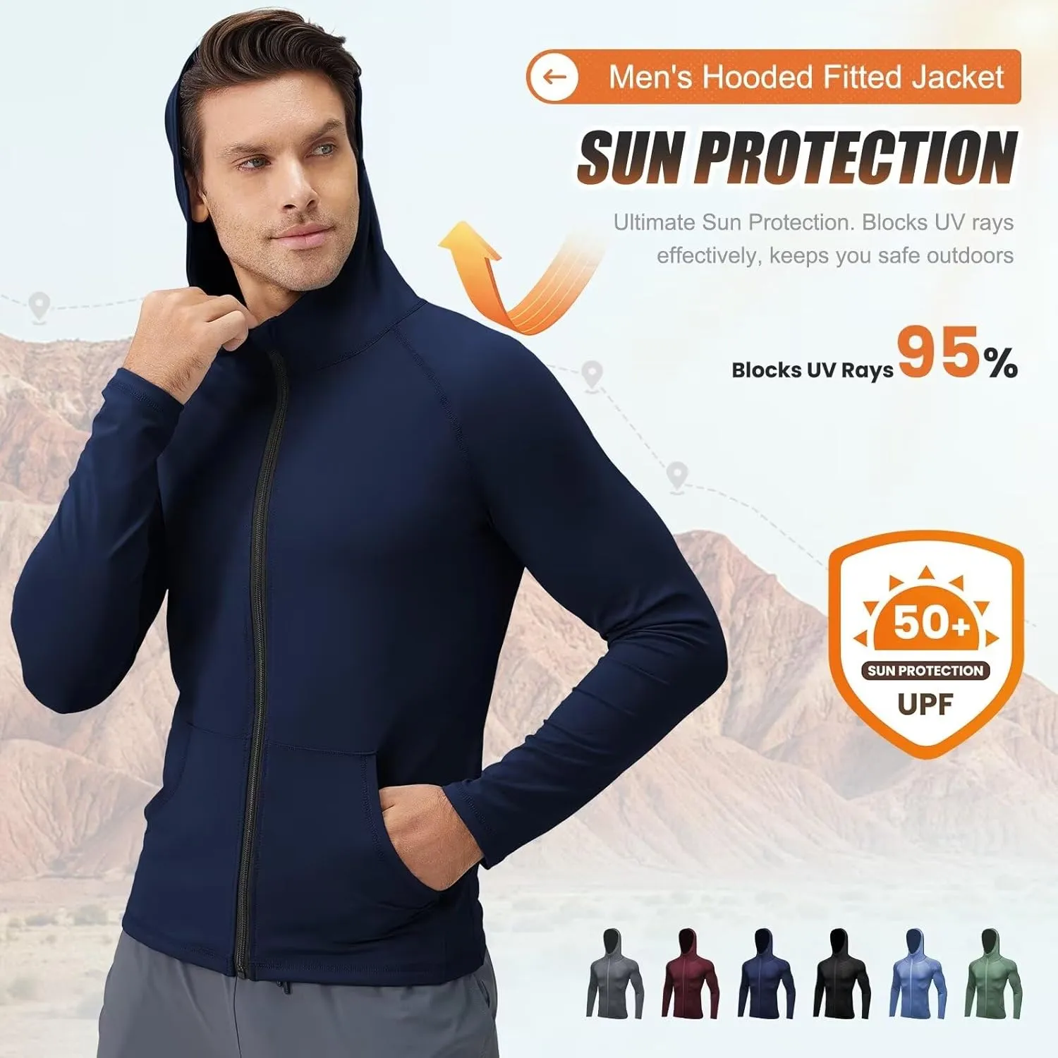 Mens Athletic Jacket for Running Workout Hiking Full Zip Sun Protection Hoodies for Fishing,Fast Dry Lightweight