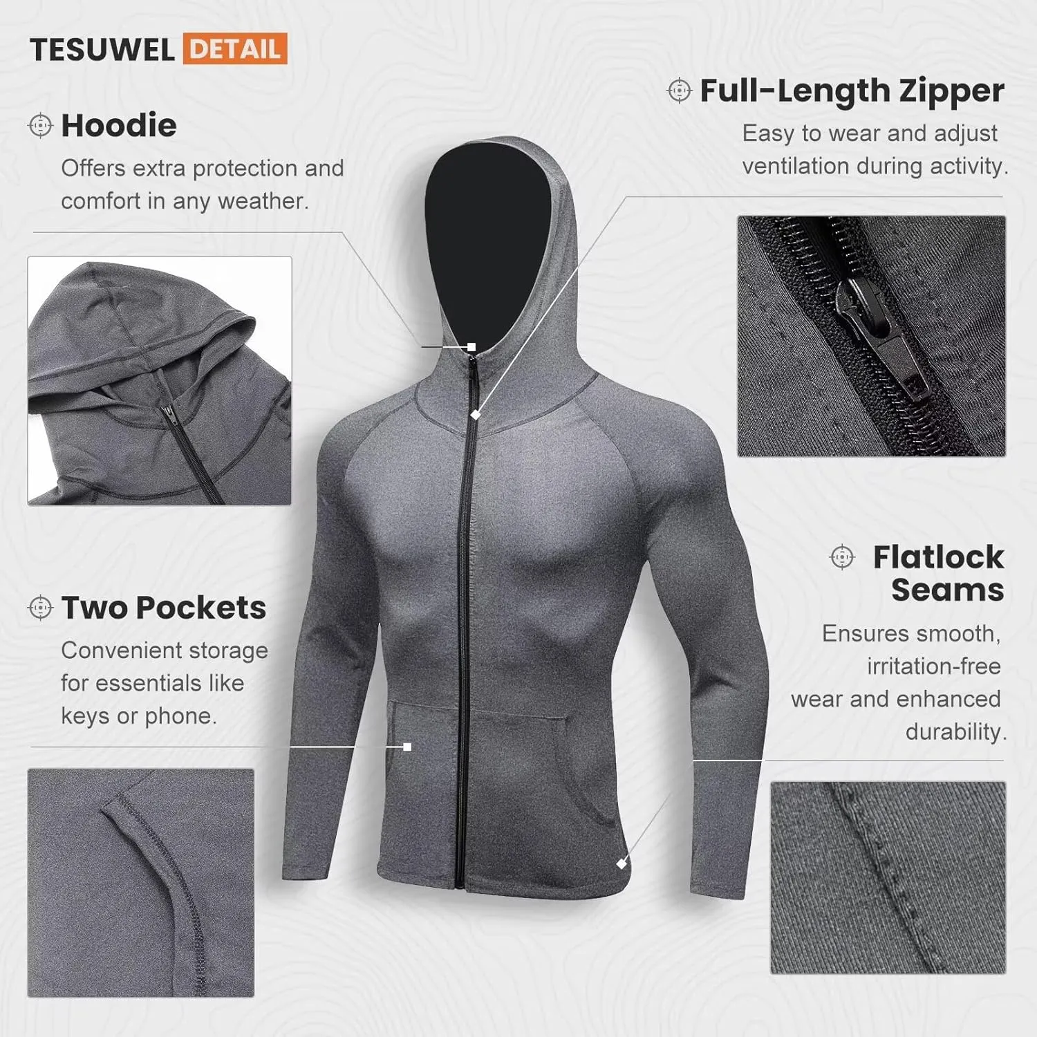 Mens Athletic Jacket for Running Workout Hiking Full Zip Sun Protection Hoodies for Fishing,Fast Dry Lightweight
