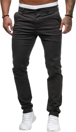 Mens Chinos Dress Pants Slim Fit Casual Drawstring Sweatpants Lightweight Skinny Outdoor Cotton Fashion Trousers