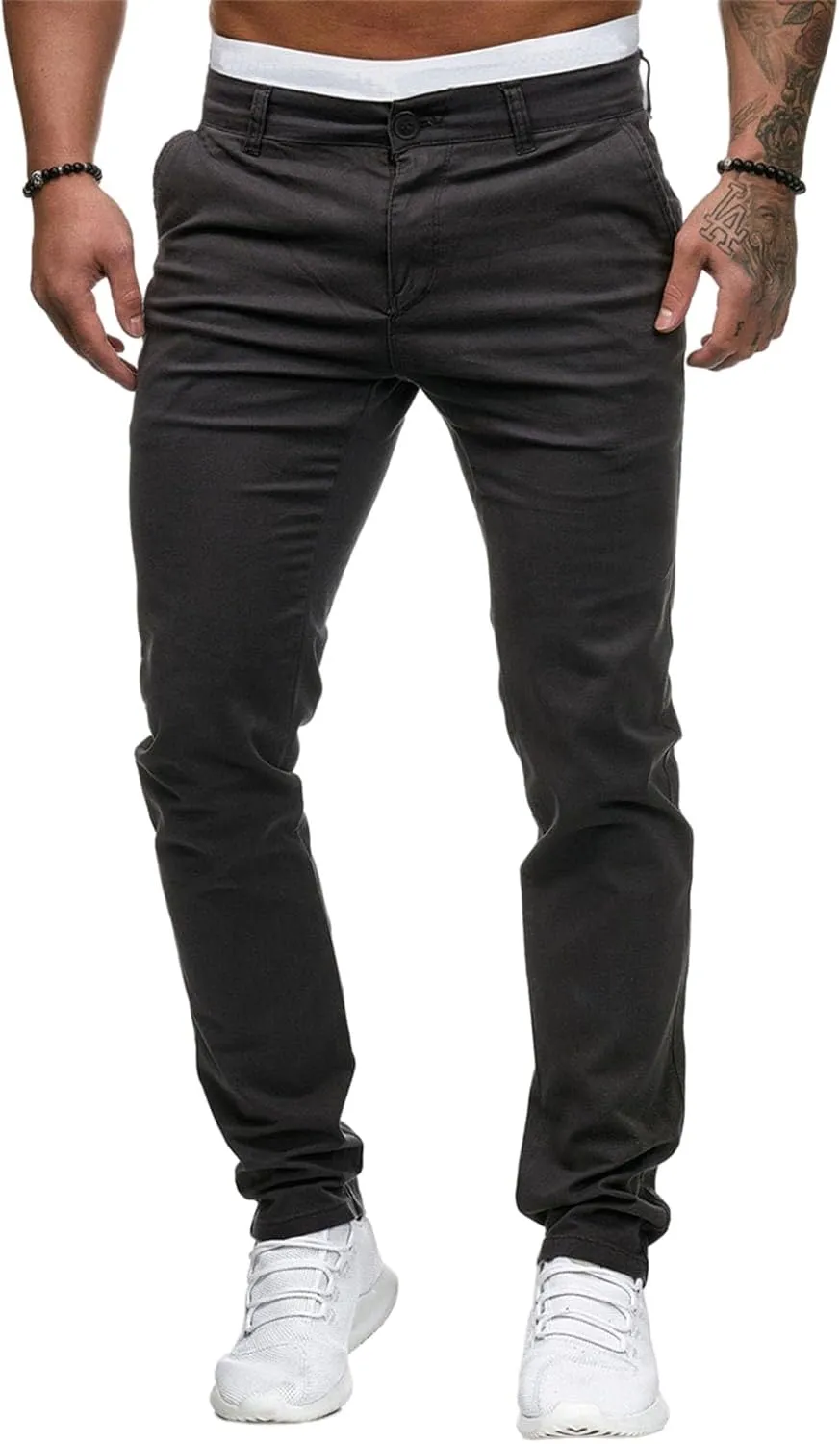 Mens Chinos Dress Pants Slim Fit Casual Drawstring Sweatpants Lightweight Skinny Outdoor Cotton Fashion Trousers