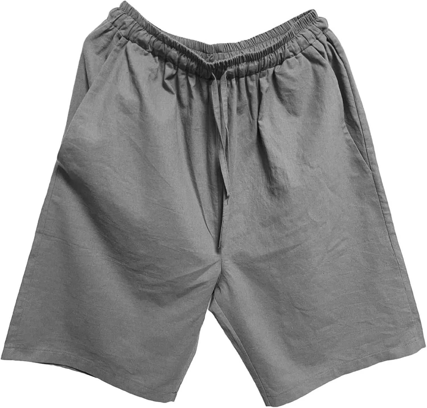 Men's Cotton Linen Shorts with Pockets Solid Color Wide Leg Drawstring Five Pants Lightweight Breathable Summer Basic Capris