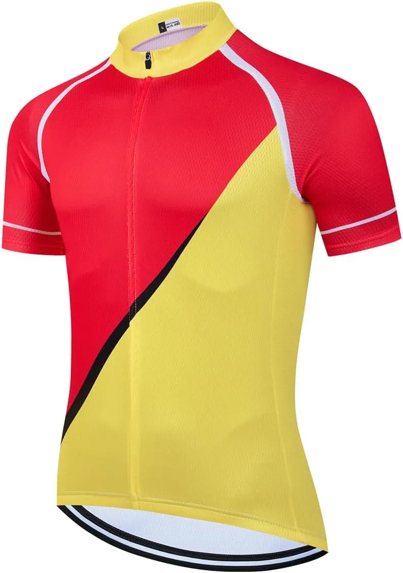 Mens Cycling Jersey 3 Rear Pockets Moisture Wicking Short Sleeve Quick Dry Reflective Biking Shirts