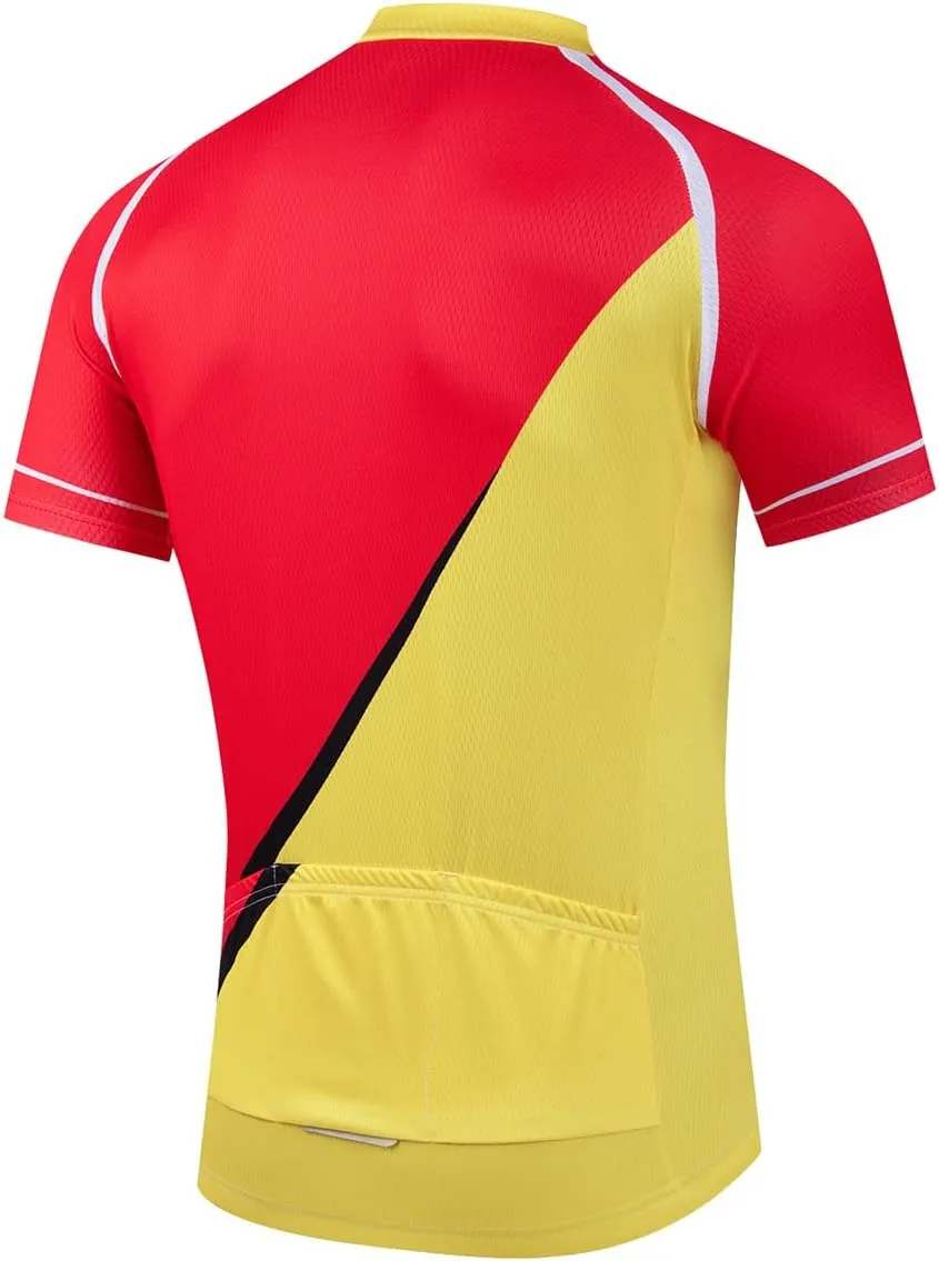Mens Cycling Jersey 3 Rear Pockets Moisture Wicking Short Sleeve Quick Dry Reflective Biking Shirts