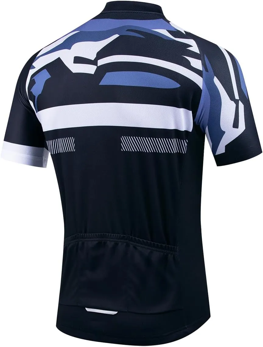 Mens Cycling Jersey 3 Rear Pockets Moisture Wicking Short Sleeve Quick Dry Reflective Biking Shirts