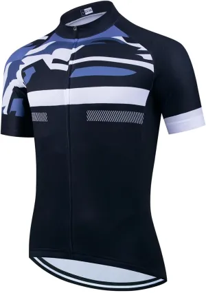 Mens Cycling Jersey 3 Rear Pockets Moisture Wicking Short Sleeve Quick Dry Reflective Biking Shirts