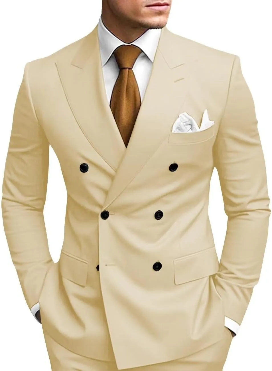 Men's Double Breasted Suit 2 Piece Slim Fit Men Formal Suit for Wedding Prom Dinner Party Blazer Pants Sets