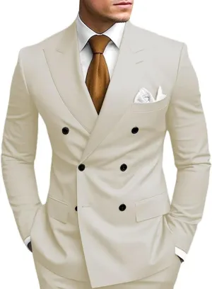 Men's Double Breasted Suit 2 Piece Slim Fit Men Formal Suit for Wedding Prom Dinner Party Blazer Pants Sets