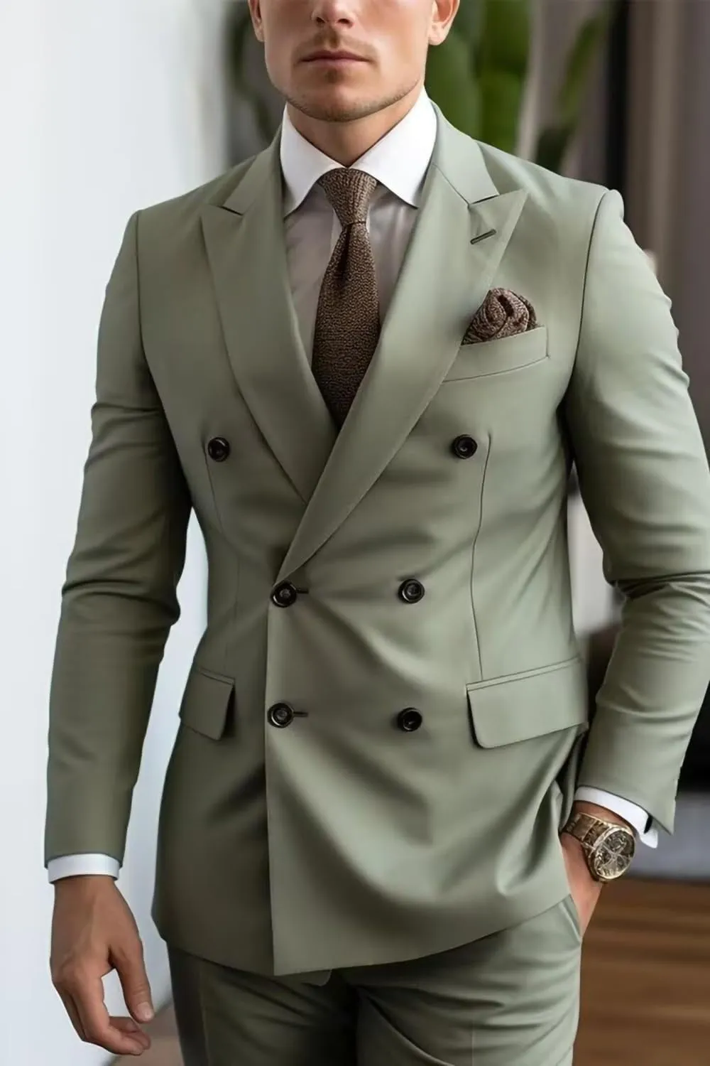 Men's Double Breasted Suit 2 Piece Slim Fit Men Formal Suit for Wedding Prom Dinner Party Blazer Pants Sets