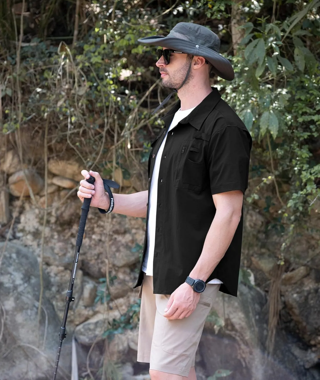 Men's Fishing Shirt Sun Protection Short Sleeve Cooling Button Down Shirts for Hiking Travel