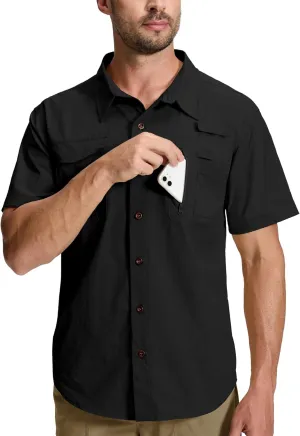Men's Fishing Shirt Sun Protection Short Sleeve Cooling Button Down Shirts for Hiking Travel