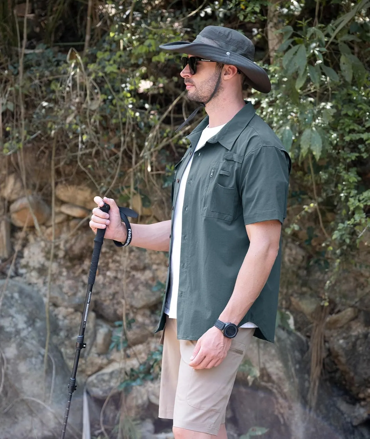 Men's Fishing Shirt Sun Protection Short Sleeve Cooling Button Down Shirts for Hiking Travel