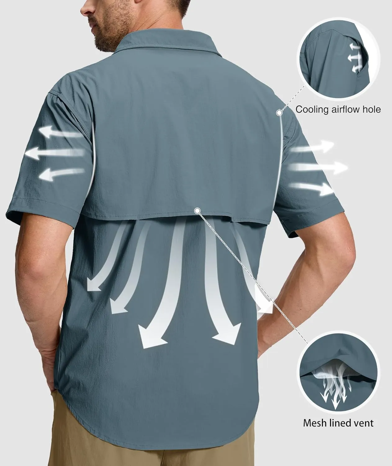 Men's Fishing Shirt Sun Protection Short Sleeve Cooling Button Down Shirts for Hiking Travel