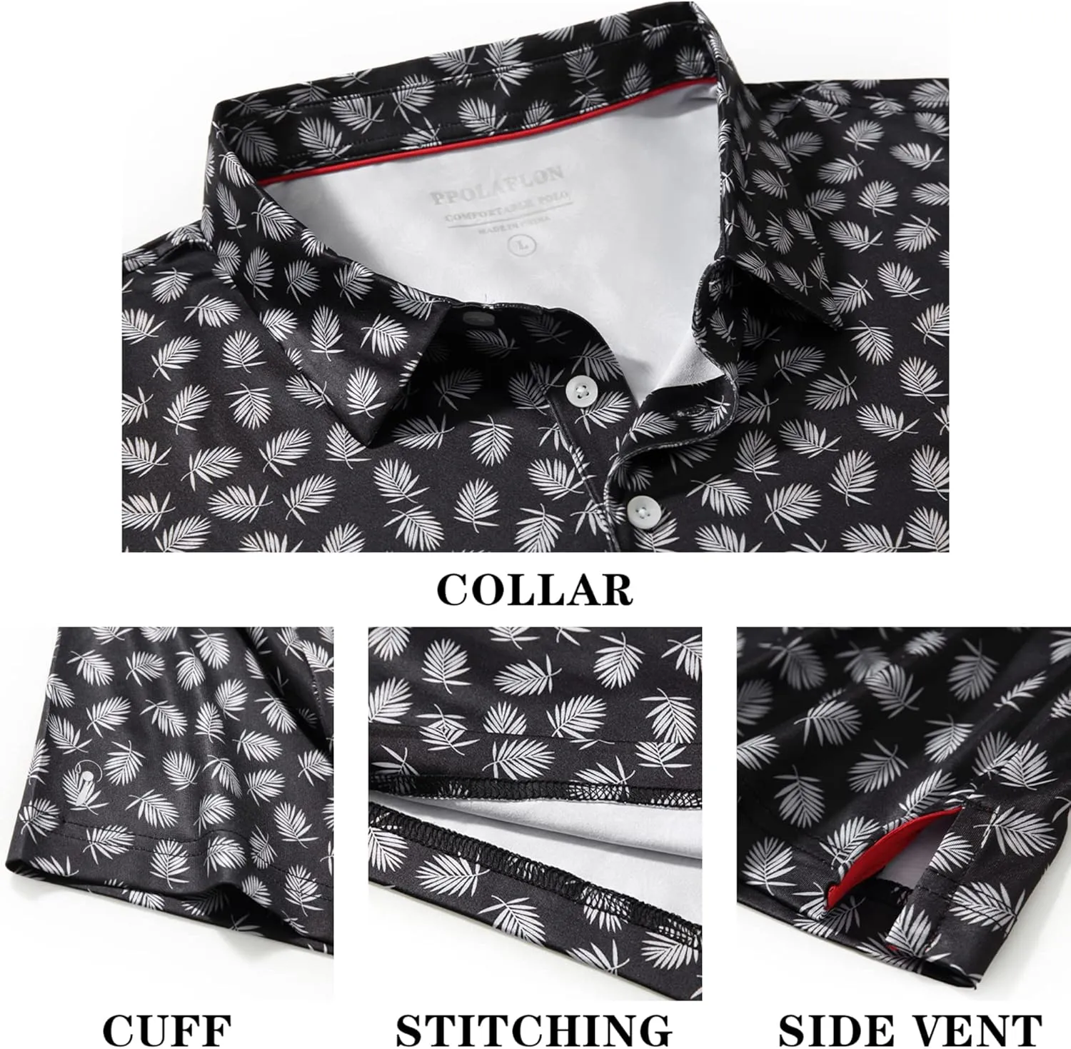 Mens Golf Shirt Moisture Wicking Dry Fit Print Performance Short Sleeve Polo Shirts for Men