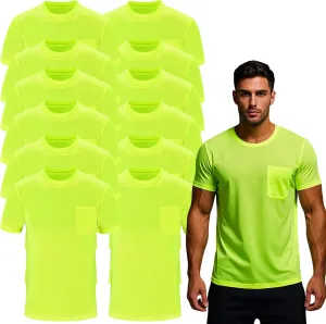 Mens High Visibility Safety Short Sleeve T-Shirt with Pocket Moisture Wicking Shirts,Multipack