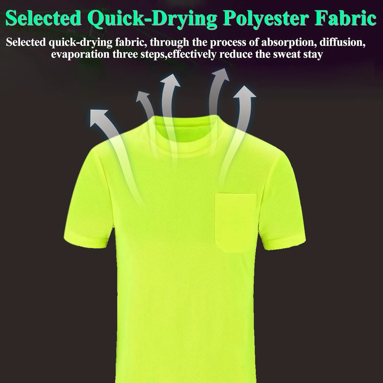 Mens High Visibility Safety Short Sleeve T-Shirt with Pocket Moisture Wicking Shirts,Multipack