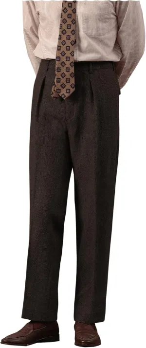 Mens High Waisted Tweed Pleated Front Dress Pant Classic Fit