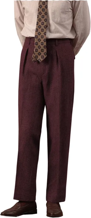 Mens High Waisted Tweed Pleated Front Dress Pant Classic Fit