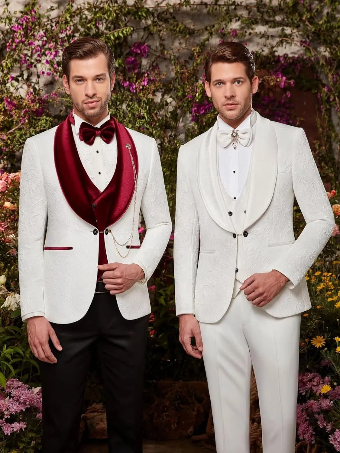 Men's Jacquard Suits 3 Piece Shawl Lapel One Button Blazer Tuxedo Velvet Vest Formal Wedding Prom Suit Set
