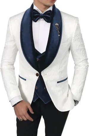 Men's Jacquard Suits 3 Piece Shawl Lapel One Button Blazer Tuxedo Velvet Vest Formal Wedding Prom Suit Set