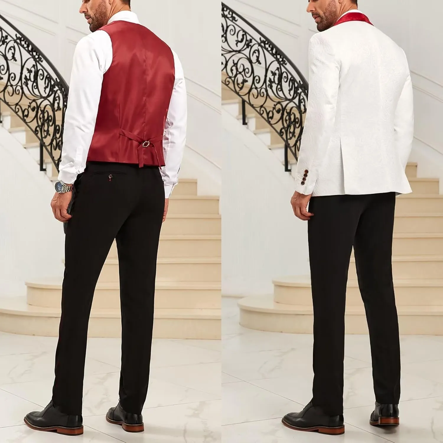 Men's Jacquard Suits 3 Piece Shawl Lapel One Button Blazer Tuxedo Velvet Vest Formal Wedding Prom Suit Set