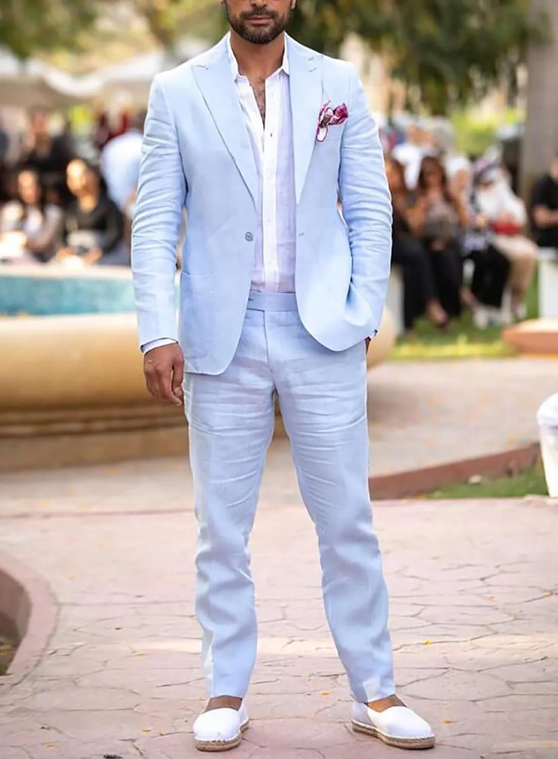Mens Linen Suit 2 Piece Regular Fit Casual Linen Tuxedo Set Summer Beach Wedding Suits for Prom Party
