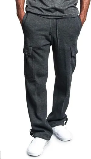 Men's Loose and Casual Trouser Pant Soild Color Tethered Waistband Sport Loose Long Trousers with Long Stilt