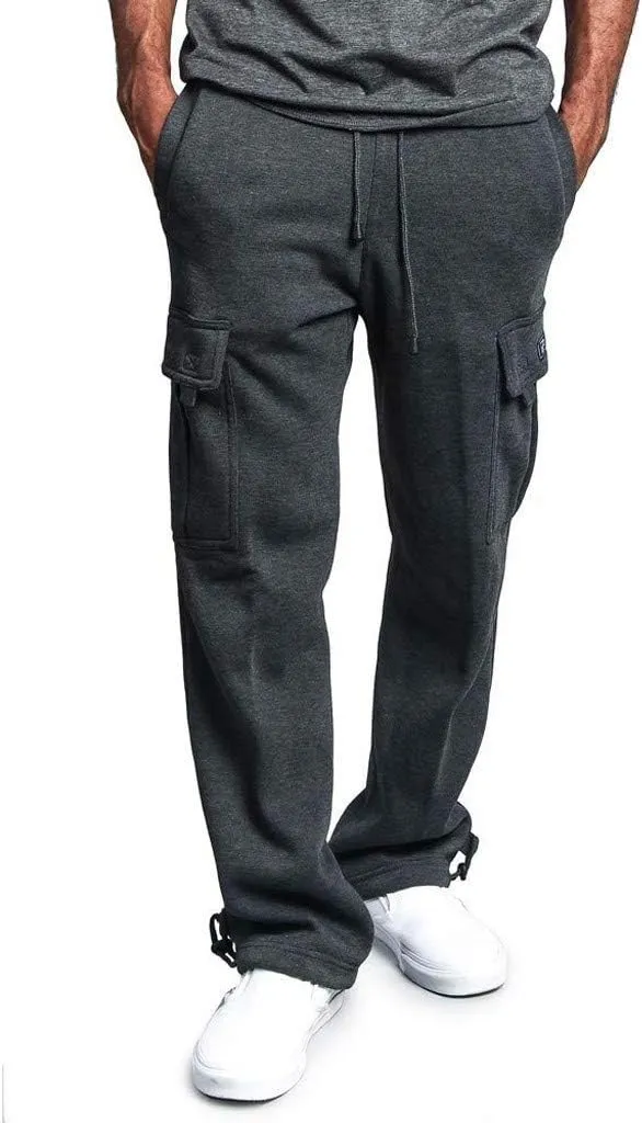 Men's Loose and Casual Trouser Pant Soild Color Tethered Waistband Sport Loose Long Trousers with Long Stilt