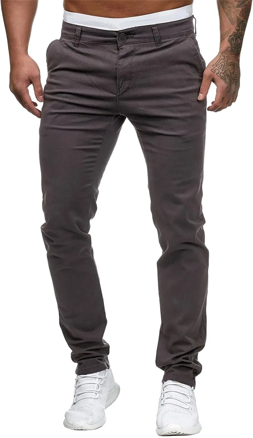 Men's Slim Fit Basic Stretchable Cotton Chino Pant Casual Long Trousers Jogger Pants Golf Clothes