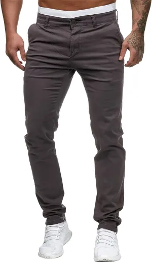 Men's Slim Fit Basic Stretchable Cotton Chino Pant Casual Long Trousers Jogger Pants Golf Clothes
