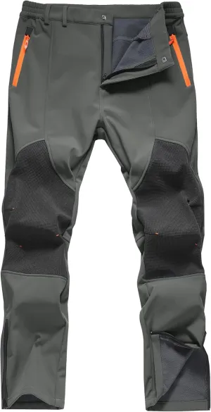 Men's Snow Ski Waterproof Hiking Pants Fleece Lined Softshell Insulated Snowboard Outdoor Work Zipper Bottom Leg