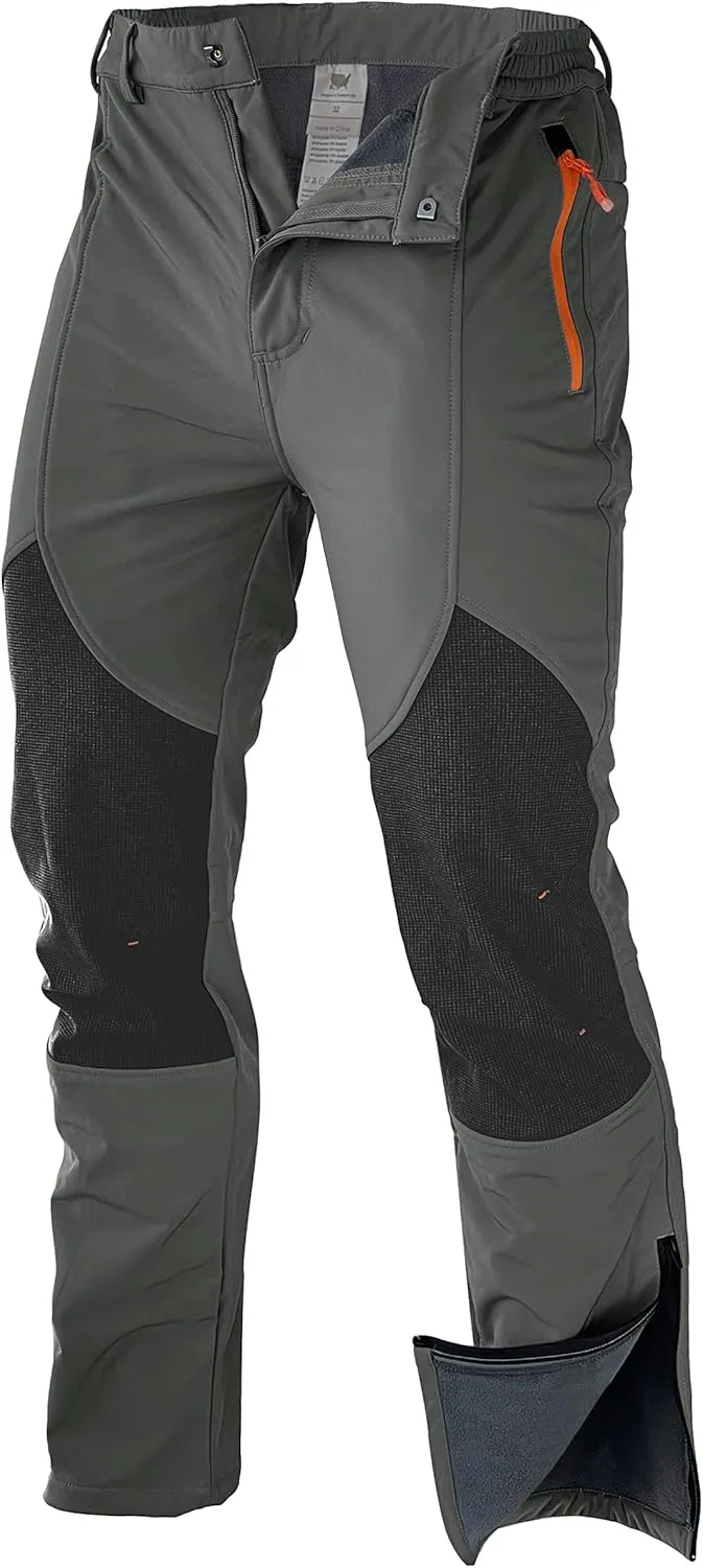 Men's Snow Ski Waterproof Hiking Pants Fleece Lined Softshell Insulated Snowboard Outdoor Work Zipper Bottom Leg