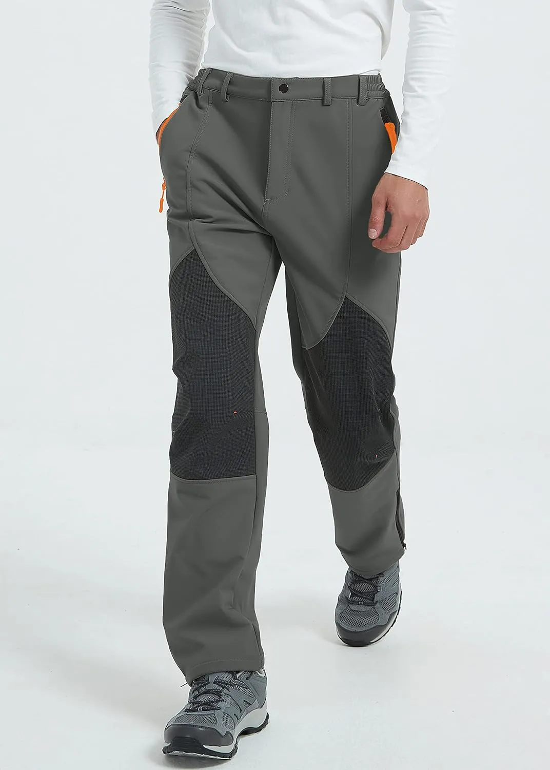 Men's Snow Ski Waterproof Hiking Pants Fleece Lined Softshell Insulated Snowboard Outdoor Work Zipper Bottom Leg