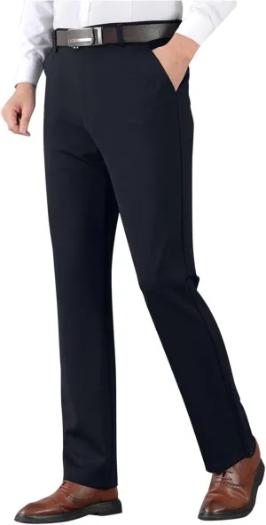 Men's Thicken Dress Pants Flat Front Slim Fit Business Work Pant Casual Straight Leg Suit Trousers with Pockets
