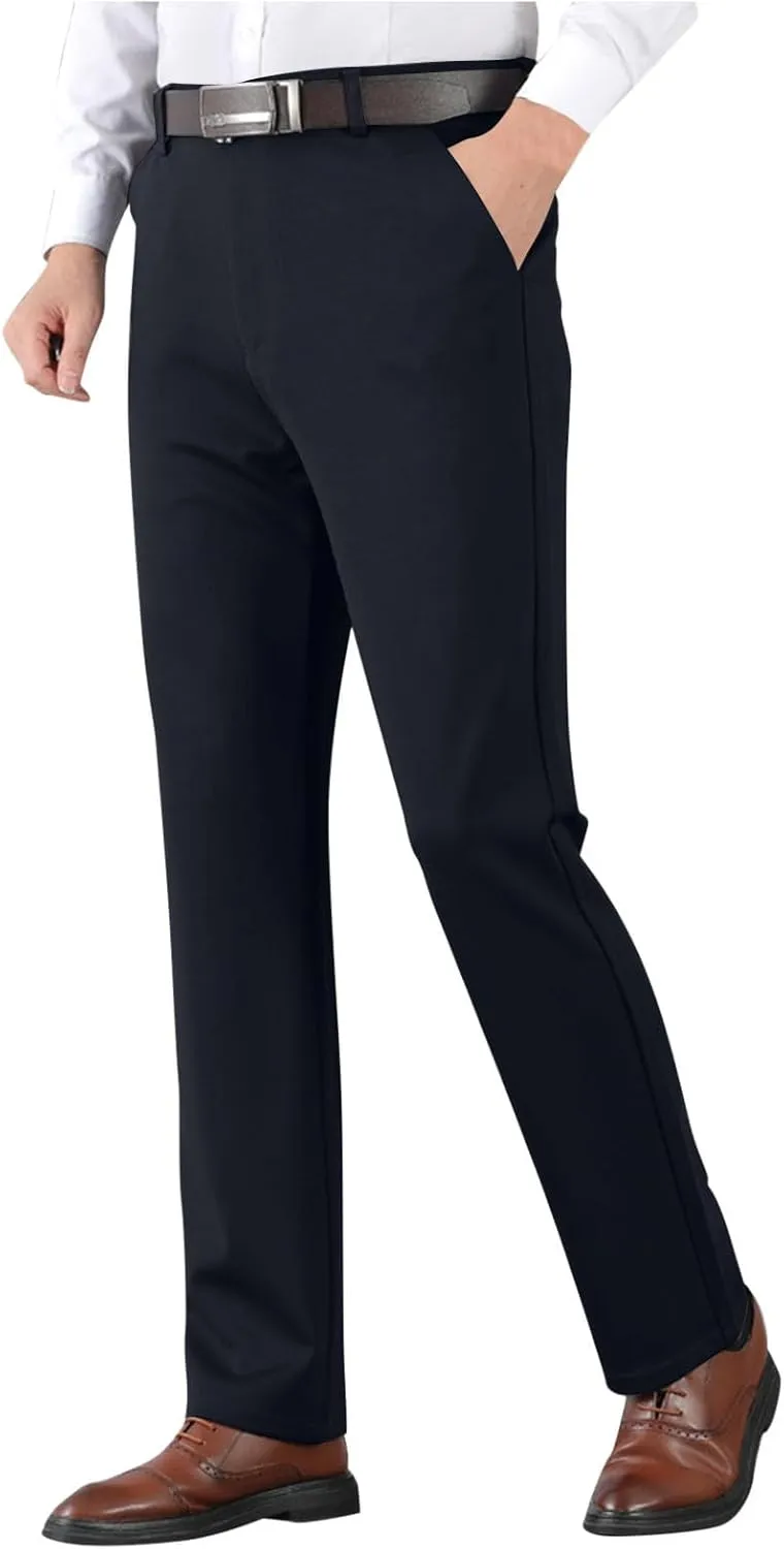 Men's Thicken Dress Pants Flat Front Slim Fit Business Work Pant Casual Straight Leg Suit Trousers with Pockets