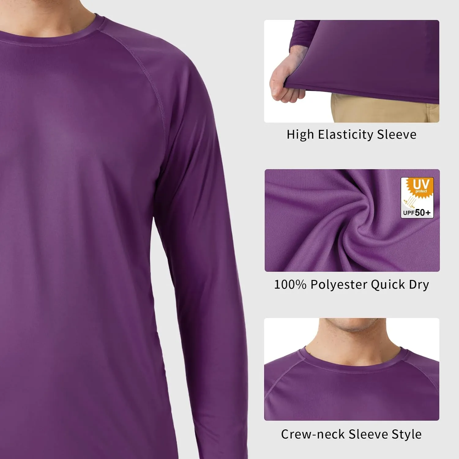 Mens UPF 50  Rash Guard Swim Shirt Long Sleeve Moisture Wicking Quick Dry Lightweight Wrinkle-Resistant