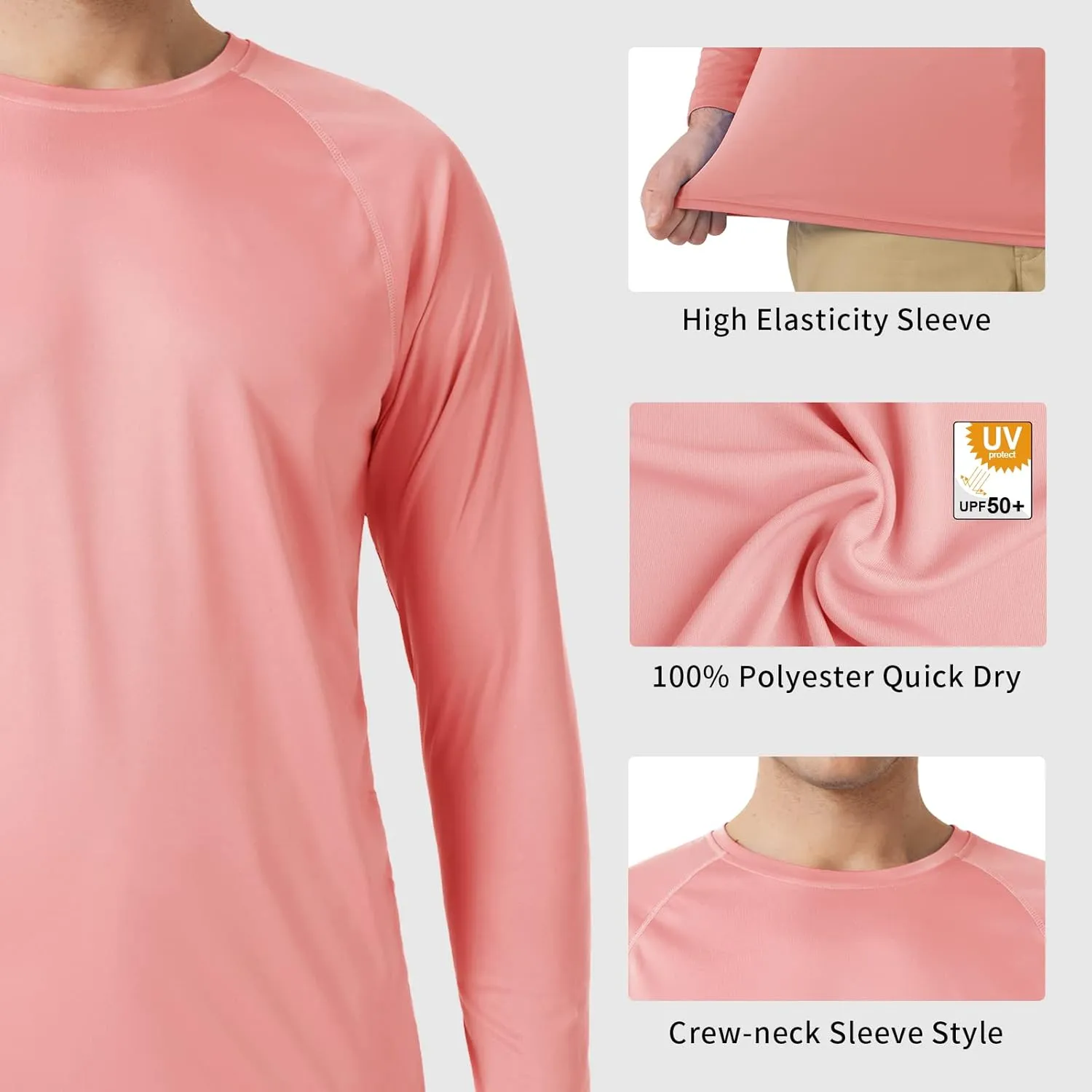 Mens UPF 50  Rash Guard Swim Shirt Long Sleeve Moisture Wicking Quick Dry Lightweight Wrinkle-Resistant