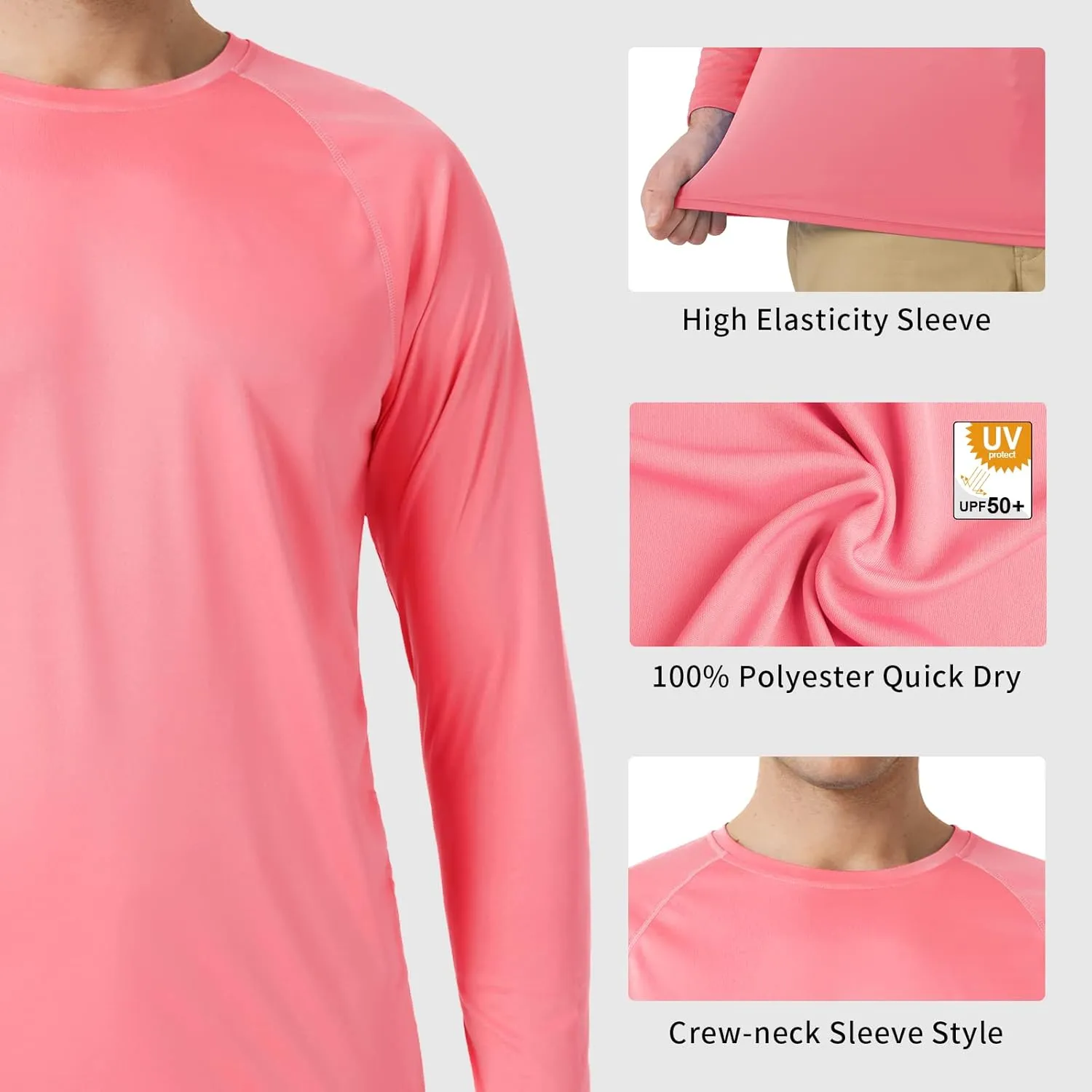 Mens UPF 50  Rash Guard Swim Shirt Long Sleeve Moisture Wicking Quick Dry Lightweight Wrinkle-Resistant