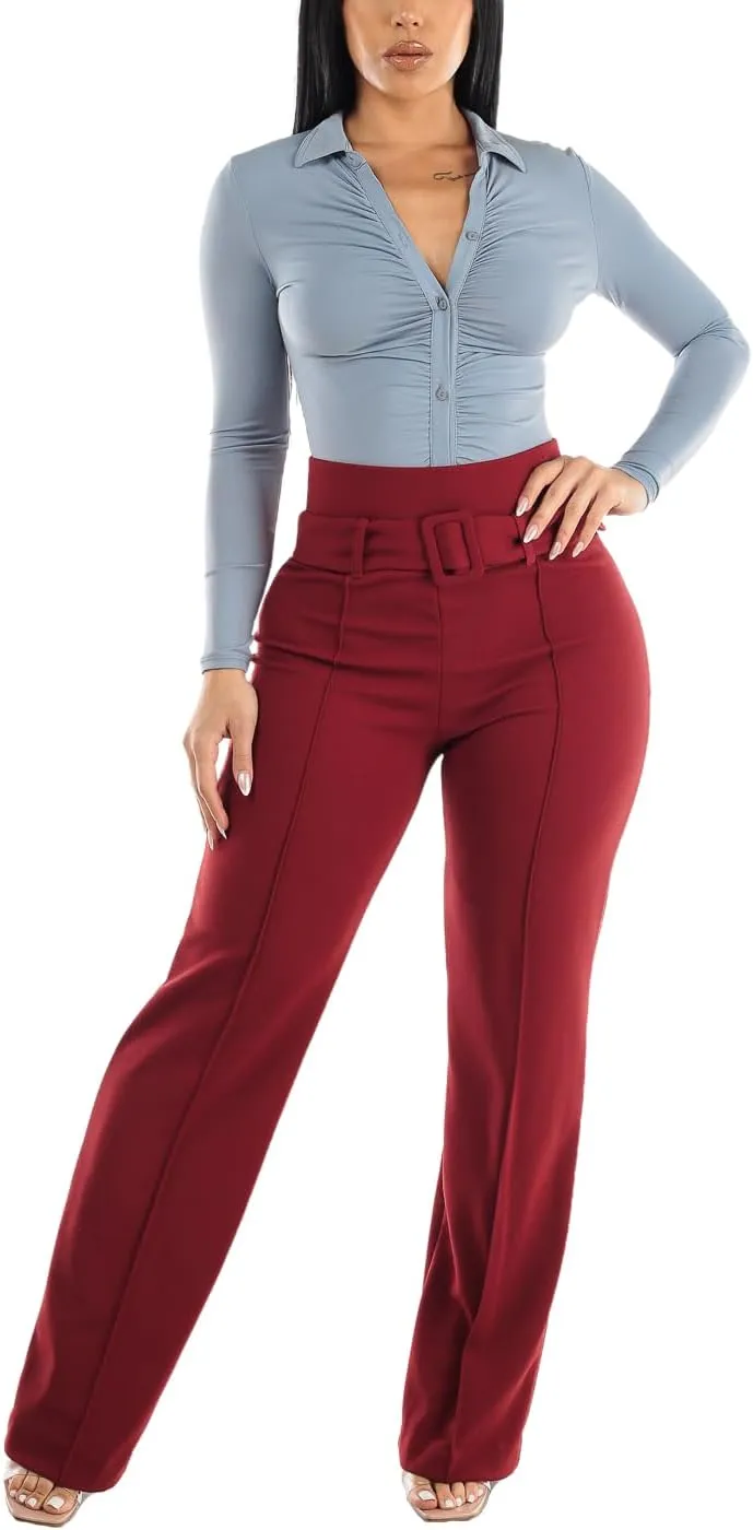 Moda Xpress Women's Stretch High Waisted Dress Pants for Work, Straight, Wide, Skinny Leg Business Office Casual Pants 40609N
