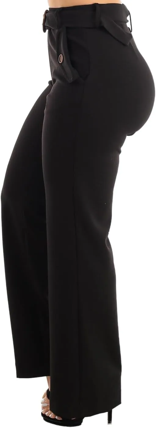 Moda Xpress Women's Stretch High Waisted Dress Pants for Work, Straight, Wide, Skinny Leg Business Office Casual Pants 40609N