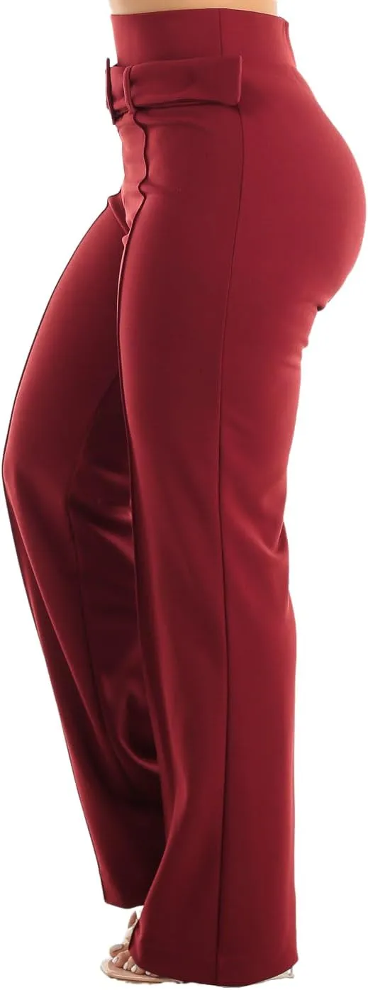 Moda Xpress Women's Stretch High Waisted Dress Pants for Work, Straight, Wide, Skinny Leg Business Office Casual Pants 40609N