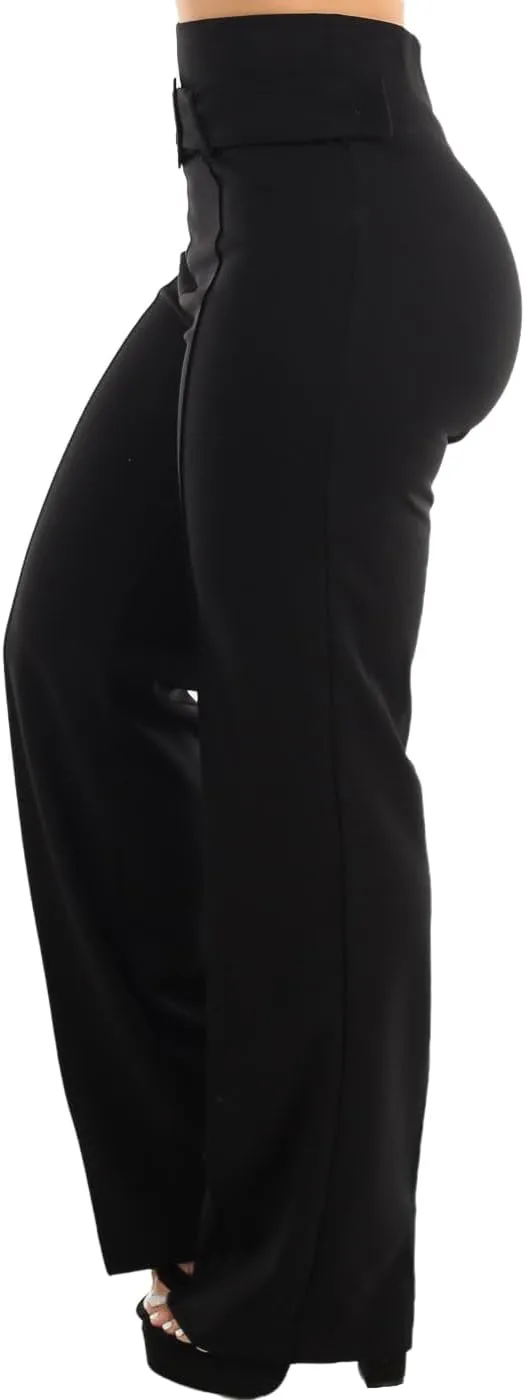 Moda Xpress Women's Stretch High Waisted Dress Pants for Work, Straight, Wide, Skinny Leg Business Office Casual Pants 40609N