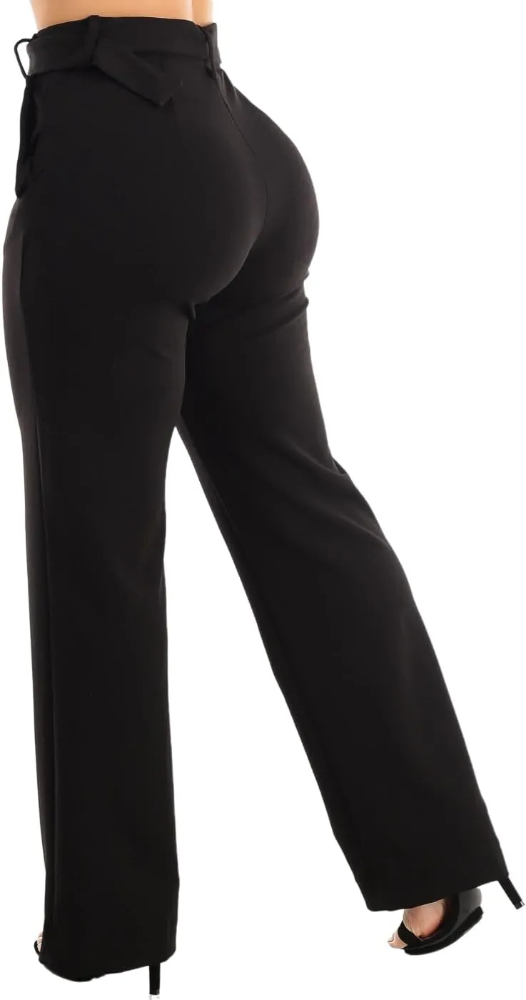 Moda Xpress Women's Stretch High Waisted Dress Pants for Work, Straight, Wide, Skinny Leg Business Office Casual Pants 40609N