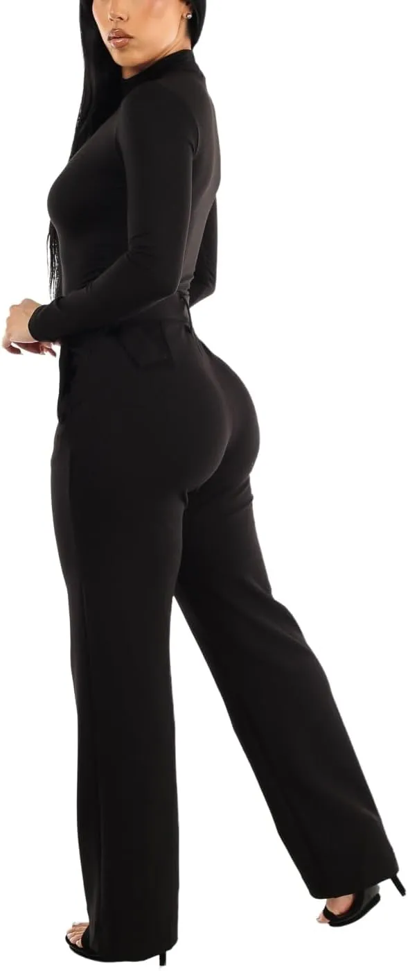 Moda Xpress Women's Stretch High Waisted Dress Pants for Work, Straight, Wide, Skinny Leg Business Office Casual Pants 40609N